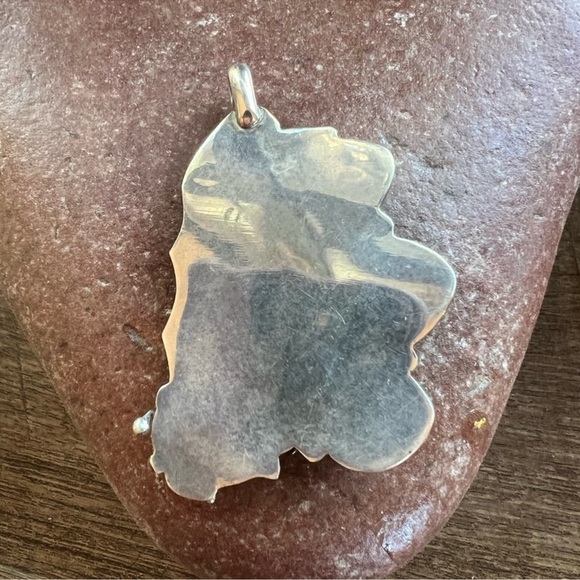 Unique Vintage Native American Triple Turquoise Sterling Silver Feather Pendant - Picture 9 of 12